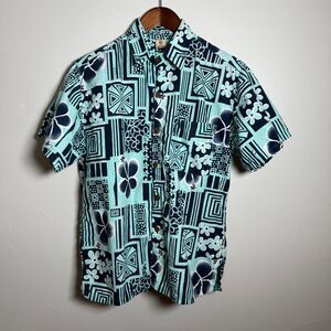Wayan Natural Wear Blue Floral Hawaiian Short Sleeve Button Shirt Mens Large